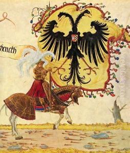Emperor Maximilian triumph, Reich banners and imperial sword by Albrecht Altdorfer