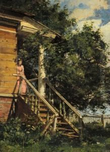 Estate,
Donna Sul Balcone - by Aleksandr Alexandrovich Svedomskij