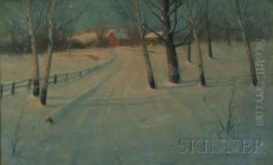 Country Road With Birches And Barn by Svend Rasmussen Svendsen