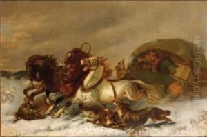 Troika Attaquee Par Les Loups by Nikolai Egorovich Sverchkov