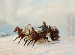 A Troika Ride Through The Snow by Nikolai Egorovich Sverchkov