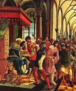 Hand washing of the Pilatus (Sebastian altar of the Augustinian Monastery men's choir of St. Florian near L by Albrecht Altdorfer
