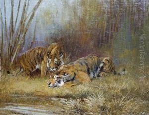 Tigers By A Watering Hole by Cuthbert Edmund Swan