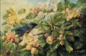 Blue Bird Perched On A Cherry Blossom by Emma Levina Swan