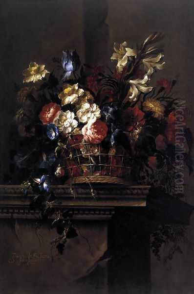 Basket of Flowers on a Plinth 1664 - view 1