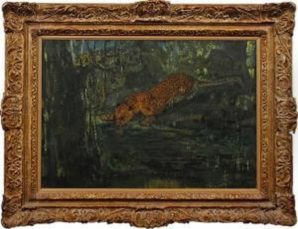 Leopard Drinking At A Pool - view 1