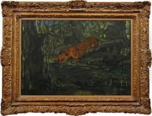 Leopard Drinking At A Pool