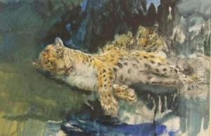 Leopardess And Cubs by John Macallan Swan