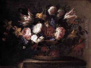 Still-Life with a Basket of Flowers 1650 by Juan De Arellano