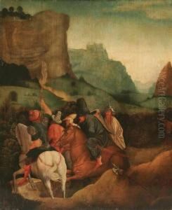 Armed Mounted Travelers In An Expansive Landscape With Distant Castle by Jan Swart Van Groningen