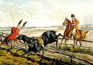 Misjudging the Jump, plate from 'Qualified Horses and Unqualified Riders', 1815 by Henry Thomas Alken