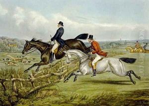 Jumping, plate from 'The Right and The Wrong Sort', in Fores Hunting 1859 by Henry Thomas Alken