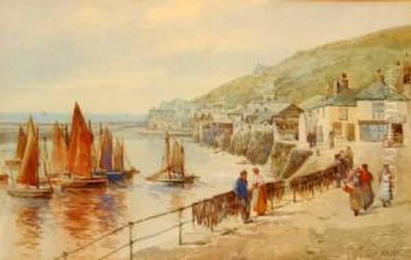 Cornish Coastal Village With Figures And Boats - view 1