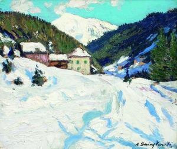 Hameau Dans Un Paysage De Montagne Enneige. - view 1