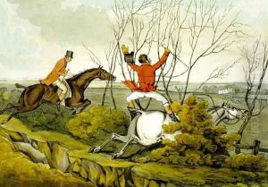 Plunging Through the Hedge, from 'Qualified Horses and Unqualified Riders', 1815 by Henry Thomas Alken