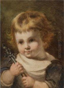 A Portrait Of A Young Girl Holding A Rattle A Portrait Of A Young Girl Holding A Rattle
