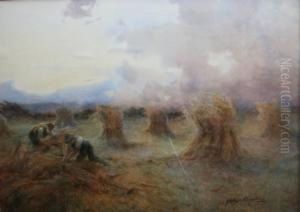 The Threatened Harvest, Watercolour, Signedand Label Verso, 21" X 30" by George Swinstead