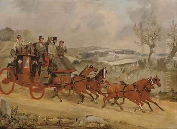A coach and four in a winter landscape - view 1