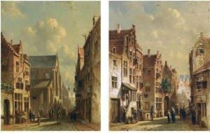 I. A Townscene With Figures Near A Church