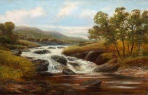 River Landscape With Young Boys Fishing River Landscape With Young Boys Fishing