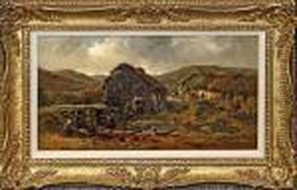 Rural Hamlet With Figures And Stream - view 1