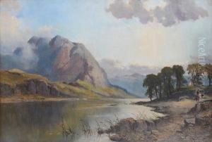 Lake Landscape With Cattle On A Track, Possibly The Lake District