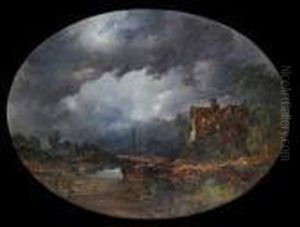 River Landscape With Figures In A Boat by John Syer