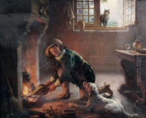 Homme Rallumant Un Feu by Joseph Noel Sylvestre