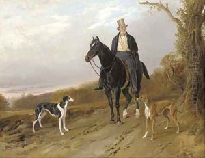 Charles, 2nd Earl of Talbot, on a dark bay hunter, with his greyhounds Top and Tabinet by Richard Ansdell