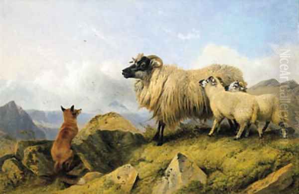 Highland Folk - Two Lambs, a Ewe and a Fox - view 1