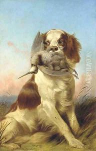 A Spaniel with a Woodcock at Sunset by Richard Ansdell