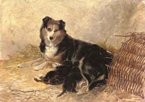 Motherhood - A collie with puppies by Richard Ansdell