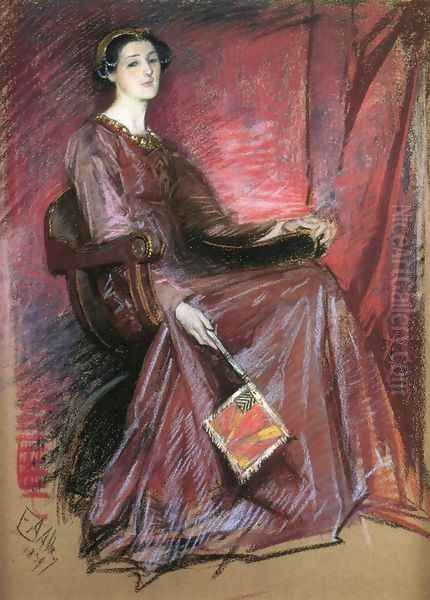 Seated Woman Wearing Elizabethan Headdress - view 1