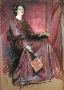 Seated Woman Wearing Elizabethan Headdress by Edwin Austin Abbey