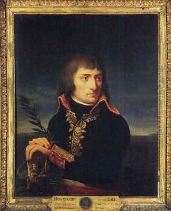 Portrait of Napoleon Bonaparte, his hands resting on the hilt of a sword, before a landscape by Andrea, the Elder Appiani