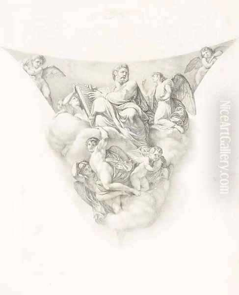 Saint Matthew holding a book seated on a cloud surrounded by angels a study for a pendentive - view 1
