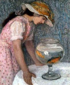 Young Girl with a Goldfish by Edmond-Francois Aman-Jean