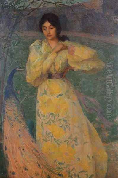 Young Girl With Peacock - view 1