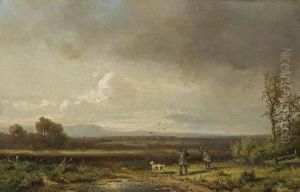 Landscape Of Hunters Hunting For Birds