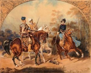 Scena Mysliwska: Dwoch Szlachcicow I Amazonka - Kopia Z Akwareli Juliusza Kossaka, [1854 ?]