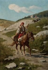 Peasant Girl On Horseback Spinning by Wladyslaw Szerner