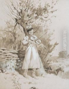 Wiejski Skrzypek W Stroju Krakowskim by Wladyslaw Szerner