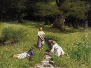 By The Fountain by Mihaly Szobonya