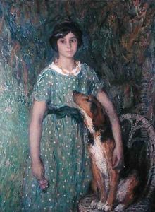 Young girl with a dog, 1913 by Edmond-Francois Aman-Jean