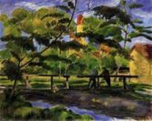 The View Of Nagybanya With The Reformed Church by Sandor Szolnay