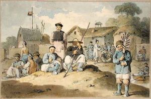 A group of Chinese on the bank of a river, watching the Earl Macartney's Embassy pass, 1793 by William Alexander