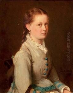 Portrait Of A Girl In A Blue And White Dress by Jacob Taanmann