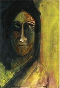 Untitled (portrait Of A Woman) by Rabindranath Tagore