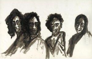 Untitled (four Figures) by Rabindranath Tagore