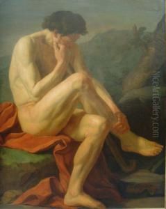 Mannlicher Akt In Landschaft by Jean-Joseph Taillasson
